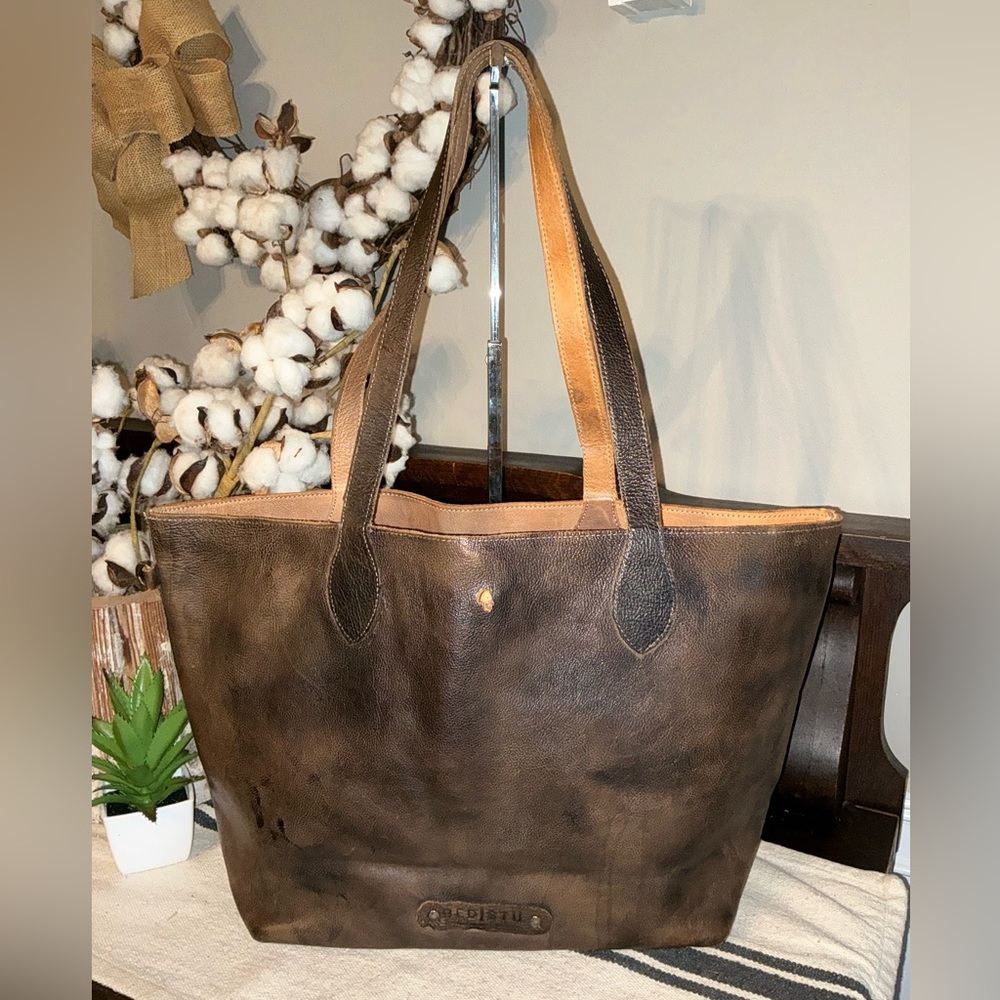 NWOT Bed Stu Leather Charlotte Reversible Shoulder Bag Tote Black Grey $255 - Picture 2 of 16